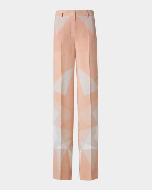 Melin Chiaroscuro-Print Straight-Leg Silk Crepe Pants